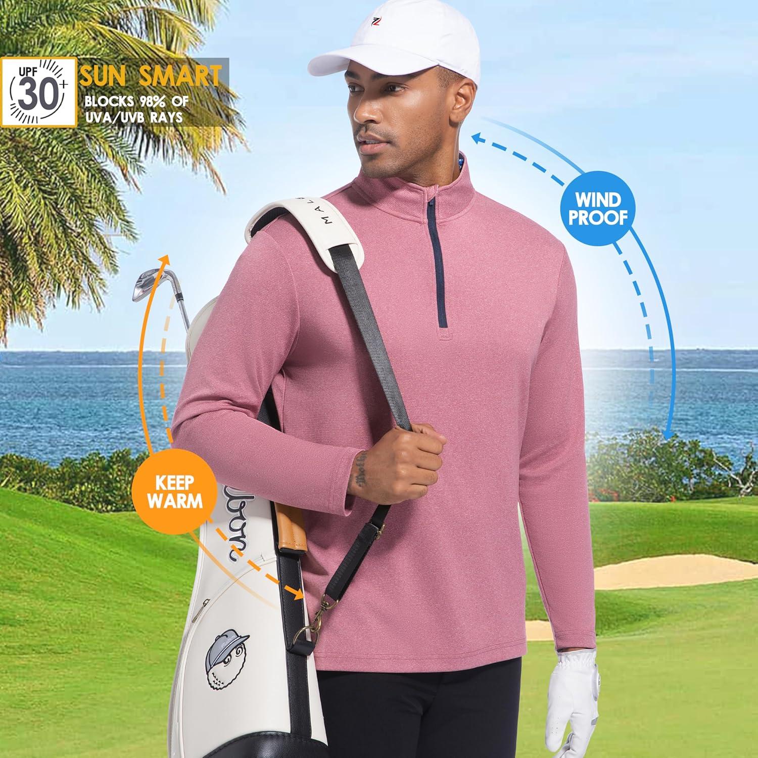 imageFT FENTENG Quarter Zip Golf Pullover Men Dry Fit Long Sleeve Moisture Wicking Mock Neck 14 Zip Pullover Mens SweatshirtsMarroon Melange