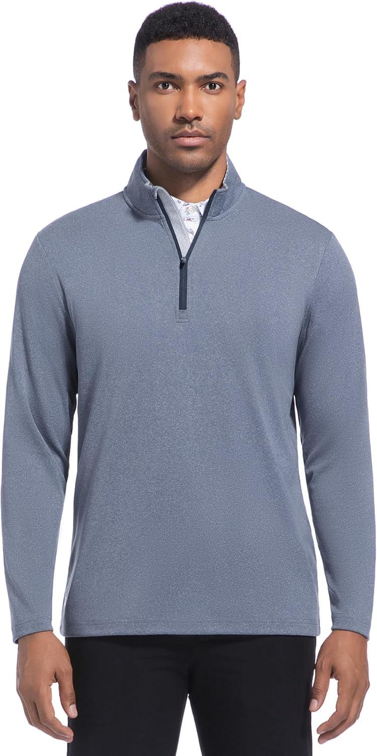 imageFT FENTENG Quarter Zip Golf Pullover Men Dry Fit Long Sleeve Moisture Wicking Mock Neck 14 Zip Pullover Mens SweatshirtsNavy Melange