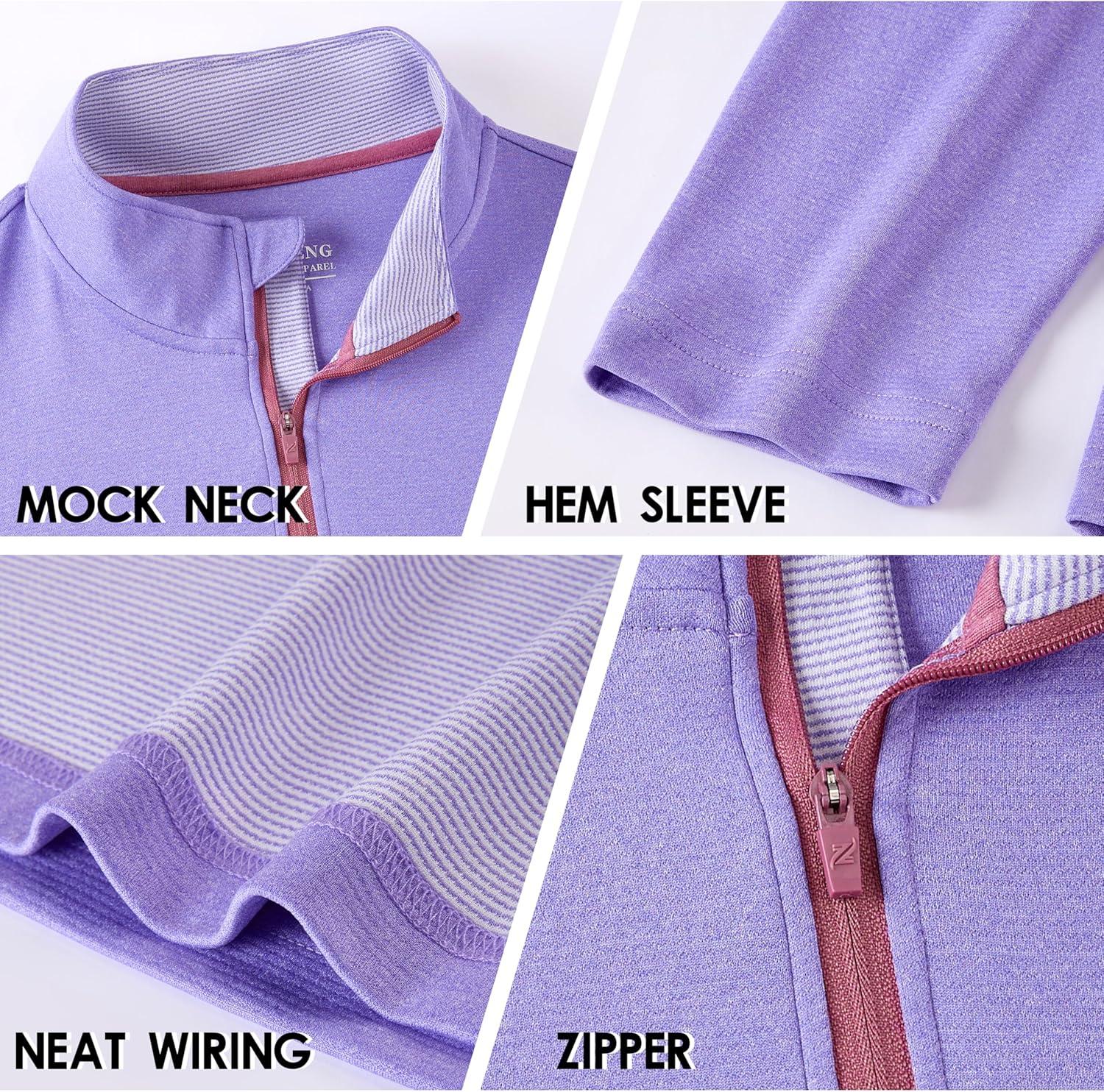 imageFT FENTENG Quarter Zip Golf Pullover Men Dry Fit Long Sleeve Moisture Wicking Mock Neck 14 Zip Pullover Mens SweatshirtsPurple Melange