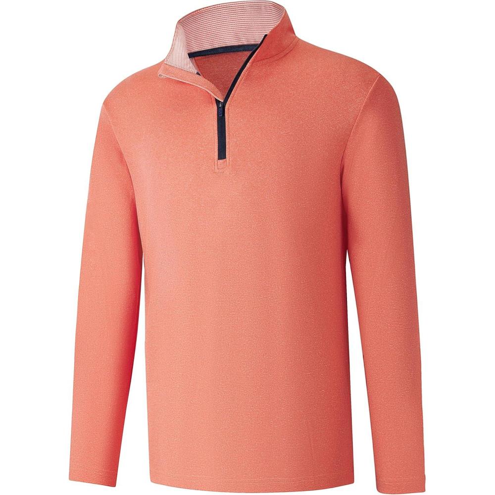 imageFT FENTENG Quarter Zip Golf Pullover Men Dry Fit Long Sleeve Moisture Wicking Mock Neck 14 Zip Pullover Mens SweatshirtsBrick Melange