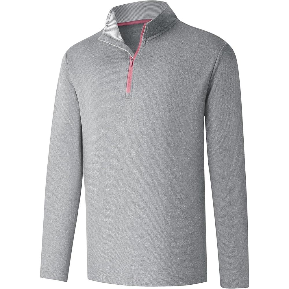 imageFT FENTENG Quarter Zip Golf Pullover Men Dry Fit Long Sleeve Moisture Wicking Mock Neck 14 Zip Pullover Mens SweatshirtsGrey Melange