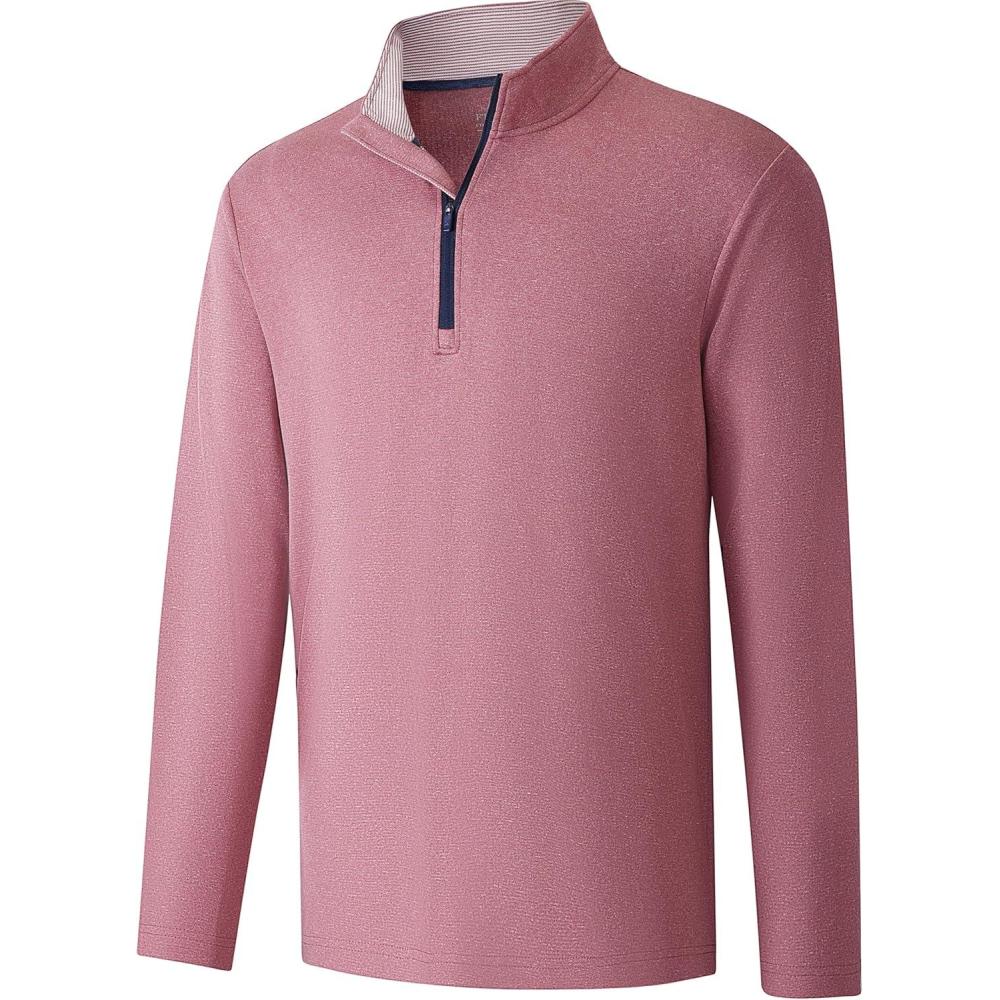 imageFT FENTENG Quarter Zip Golf Pullover Men Dry Fit Long Sleeve Moisture Wicking Mock Neck 14 Zip Pullover Mens SweatshirtsMarroon Melange
