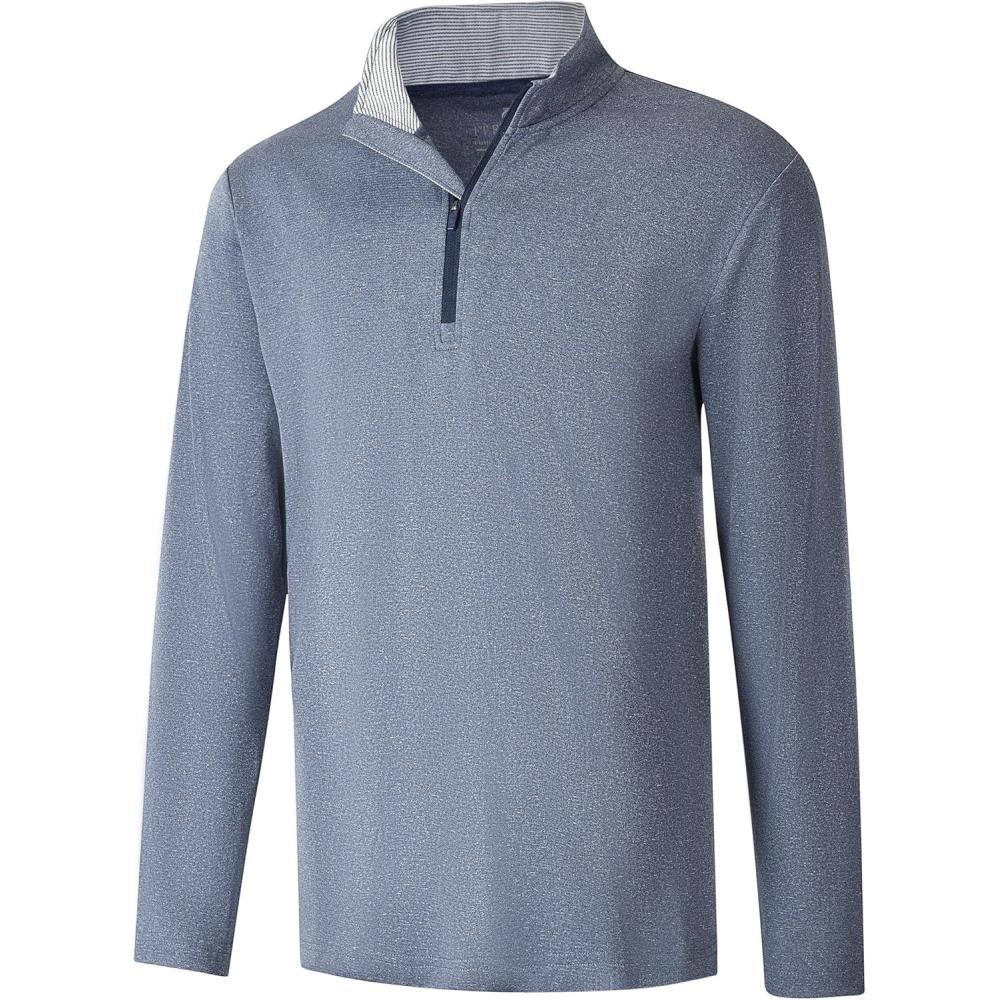 imageFT FENTENG Quarter Zip Golf Pullover Men Dry Fit Long Sleeve Moisture Wicking Mock Neck 14 Zip Pullover Mens SweatshirtsNavy Melange