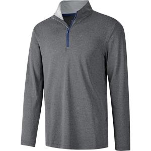 imageFT FENTENG Quarter Zip Golf Pullover Men Dry Fit Long Sleeve Moisture Wicking Mock Neck 14 Zip Pullover Mens SweatshirtsBlack Melange