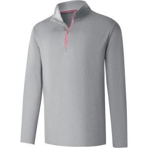 imageFT FENTENG Quarter Zip Golf Pullover Men Dry Fit Long Sleeve Moisture Wicking Mock Neck 14 Zip Pullover Mens SweatshirtsGrey Melange
