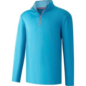 imageFT FENTENG Quarter Zip Golf Pullover Men Dry Fit Long Sleeve Moisture Wicking Mock Neck 14 Zip Pullover Mens SweatshirtsSaxony Blue Melange