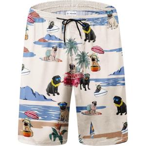 imageFT FENTENG Mens Swim Trunks Quick Dry Board Shorts with Mesh Lining Breathable Surf Beach Shorts Swimwear Bathing SuitsHawaii Pug Dog