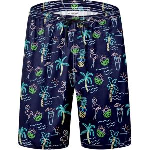 imageFT FENTENG Mens Swim Trunks Quick Dry Board Shorts with Mesh Lining Breathable Surf Beach Shorts Swimwear Bathing SuitsNeon Flamingo