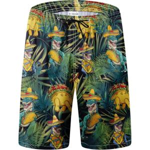 imageFT FENTENG Mens Swim Trunks Quick Dry Board Shorts with Mesh Lining Breathable Surf Beach Shorts Swimwear Bathing SuitsTropical Dinosaurs