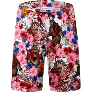 imageFT FENTENG Mens Swim Trunks Quick Dry Board Shorts with Mesh Lining Breathable Surf Beach Shorts Swimwear Bathing SuitsUsa Flower Bigfoot