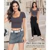 imageWomens Short Sleeve Crop Top Square Neck Ribbed Silm Baby Tee Summer Fitted Basic T ShirtsHeather Grey