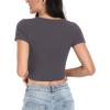 imageWomens Short Sleeve Crop Top Square Neck Ribbed Silm Baby Tee Summer Fitted Basic T ShirtsHeather Grey