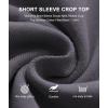 imageWomens Short Sleeve Crop Top Square Neck Ribbed Silm Baby Tee Summer Fitted Basic T ShirtsHeather Grey