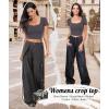 imageWomens Short Sleeve Crop Top Square Neck Ribbed Silm Baby Tee Summer Fitted Basic T ShirtsHeather Grey
