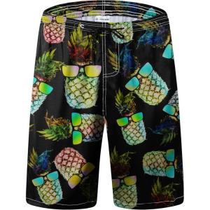 imageFT FENTENG Mens Swim Trunks Quick Dry Board Shorts with Mesh Lining Breathable Surf Beach Shorts Swimwear Bathing SuitsBlack Pineapple