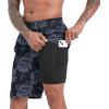 imageFT FENTENG Mens Swim Trunks with Compression Liner Black Skull Leaf Mens Bathing Suit Mens Swimming Trunks 9 inch inseam Mens Board Shorts Swimwear 4 Way Stretch Beach Shorts Quick Dry Swimsuits L