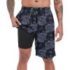 imageFT FENTENG Mens Swim Trunks with Compression Liner Black Skull Leaf Mens Bathing Suit Mens Swimming Trunks 9 inch inseam Mens Board Shorts Swimwear 4 Way Stretch Beach Shorts Quick Dry Swimsuits L