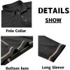 imageMens Casual Long Sleeve Polo Shirts Collared Button Cotton TShirt Classic Stylish Golf Shirt with PocketBlack