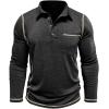 imageMens Casual Long Sleeve Polo Shirts Collared Button Cotton TShirt Classic Stylish Golf Shirt with PocketBlack