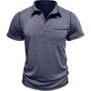 imageMens Casual Long Sleeve Polo Shirts Collared Button Cotton TShirt Classic Stylish Golf Shirt with PocketDarkblue315