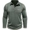 imageMens Casual Long Sleeve Polo Shirts Collared Button Cotton TShirt Classic Stylish Golf Shirt with PocketGreen