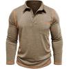 imageMens Casual Long Sleeve Polo Shirts Collared Button Cotton TShirt Classic Stylish Golf Shirt with PocketKhaki