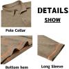 imageMens Casual Long Sleeve Polo Shirts Collared Button Cotton TShirt Classic Stylish Golf Shirt with PocketKhaki