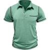 imageMens Casual Long Sleeve Polo Shirts Collared Button Cotton TShirt Classic Stylish Golf Shirt with PocketLightgreen315