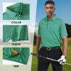 imageMens Golf Polo Shirt Moisture Wicking Dry Fit Performance Athletic Short Sleeve Striped Golf Shirts for MenGreen Stripe