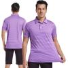 imageMens Golf Polo Shirt Moisture Wicking Dry Fit Performance Athletic Short Sleeve Striped Golf Shirts for MenLilac Stripe