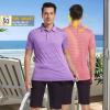imageMens Golf Polo Shirt Moisture Wicking Dry Fit Performance Athletic Short Sleeve Striped Golf Shirts for MenPlum Blue Stripe