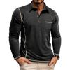 imageMens Casual Long Sleeve Polo Shirts Collared Button Cotton TShirt Classic Stylish Golf Shirt with PocketBlack