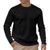 imageMens Crew Neck Pullover Sweaters Long Sleeve Casual Lightweight Sweaters Silm Fit Ribbed Textured Knit SweaterBlack