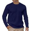 imageMens Crew Neck Pullover Sweaters Long Sleeve Casual Lightweight Sweaters Silm Fit Ribbed Textured Knit SweaterNavy