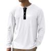 imageMens Henley Shirts Long Sleeve Casual Button Classic TShirt Cotton Stylish Basic Pullover Soft TeesWhite