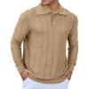 imageMens Knit Polo Shirts Long Sleeve Casual Classic Polo Shirt Collared Ribbed Textured Pullover SweaterKhaki