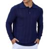 imageMens Knit Polo Shirts Long Sleeve Casual Classic Polo Shirt Collared Ribbed Textured Pullover SweaterNavy