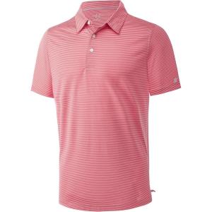 imageMens Golf Polo Shirt Moisture Wicking Dry Fit Performance Athletic Short Sleeve Striped Golf Shirts for MenOrange Rose Stripe