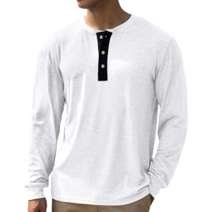 imageMens Henley Shirts Long Sleeve Casual Button Classic TShirt Cotton Stylish Basic Pullover Soft TeesWhite