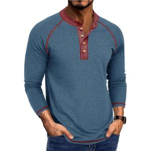 imageMens Long Sleeve Henley Shirts Casual Button TShirt Classic Cotton Lightweight Tees Stylish Pullover TopsBlue