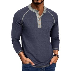 imageMens Long Sleeve Henley Shirts Casual Button TShirt Classic Cotton Lightweight Tees Stylish Pullover TopsDarkblue