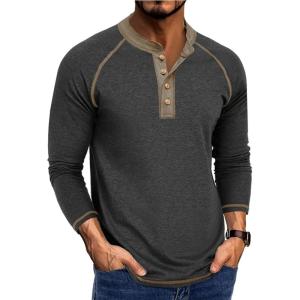 imageMens Long Sleeve Henley Shirts Casual Button TShirt Classic Cotton Lightweight Tees Stylish Pullover TopsDarkgrey