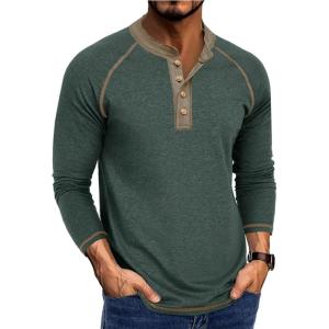imageMens Long Sleeve Henley Shirts Casual Button TShirt Classic Cotton Lightweight Tees Stylish Pullover TopsGreen