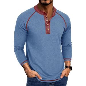 imageMens Long Sleeve Henley Shirts Casual Button TShirt Classic Cotton Lightweight Tees Stylish Pullover TopsLightblue