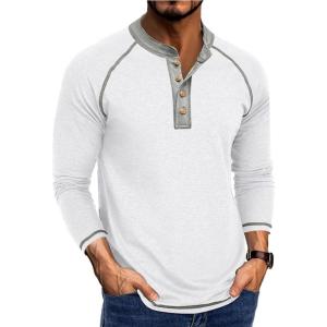 imageMens Long Sleeve Henley Shirts Casual Button TShirt Classic Cotton Lightweight Tees Stylish Pullover TopsWhite
