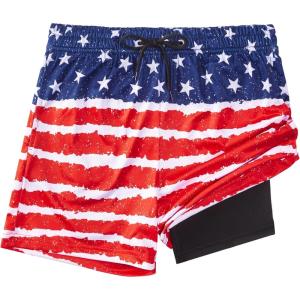 imageFT FENTENG Boys Swim Trunks with Compression Liner Boys Stretch Swim Shorts Quick Dry 2 in 1 Beach Shorts 417 YAmerican Flag