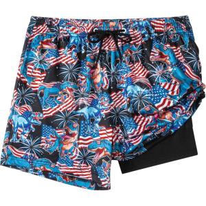 imageFT FENTENG Boys Swim Trunks with Compression Liner Boys Stretch Swim Shorts Quick Dry 2 in 1 Beach Shorts 417 YAmerican Flag Dinosaur