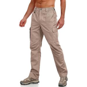 imageLzzidou Mens Tactical Cargo Pants Ripstop Lightweight Work Pants Water Resistant Outdoor Hiking Pants with Multi PocketsKhaki
