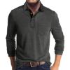 imageMens Casual Polo Shirts Classic Button Basic Long Sleeve Shirt Solid Color Cotton Tees Stylish TopsGrey