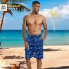 image:imageMens Swim Trunks 9 Board Shorts with Compression Liner Swimsuit Builtin Bathing Suit Quick Dry Swimwear Zipper PocketBlue Leaves